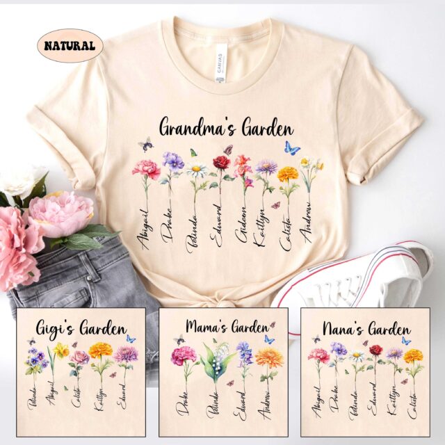 Custom Grandma’s Garden Shirt – Personalized Birth Month Flower Tee for Grandmother