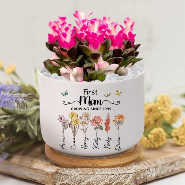 Custom Birth Month Flowers Grandma Plant Pot – First Mom Now Grandma Gift
