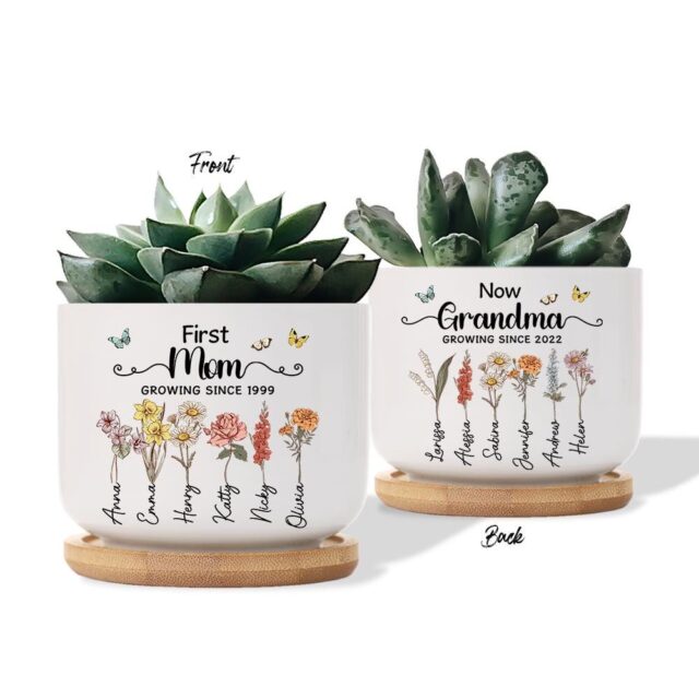Custom Birth Month Flowers Grandma Plant Pot – First Mom Now Grandma Gift