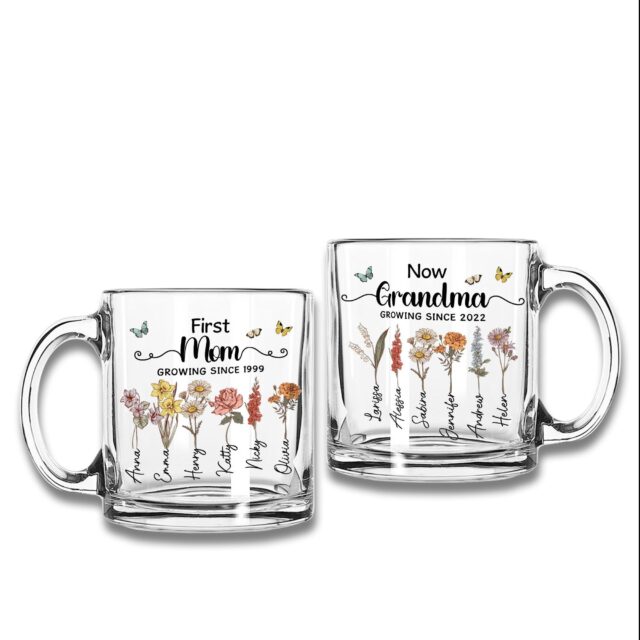 Personalized Grandma’s Garden Glass Mug – Custom Birth Month Flower Gift