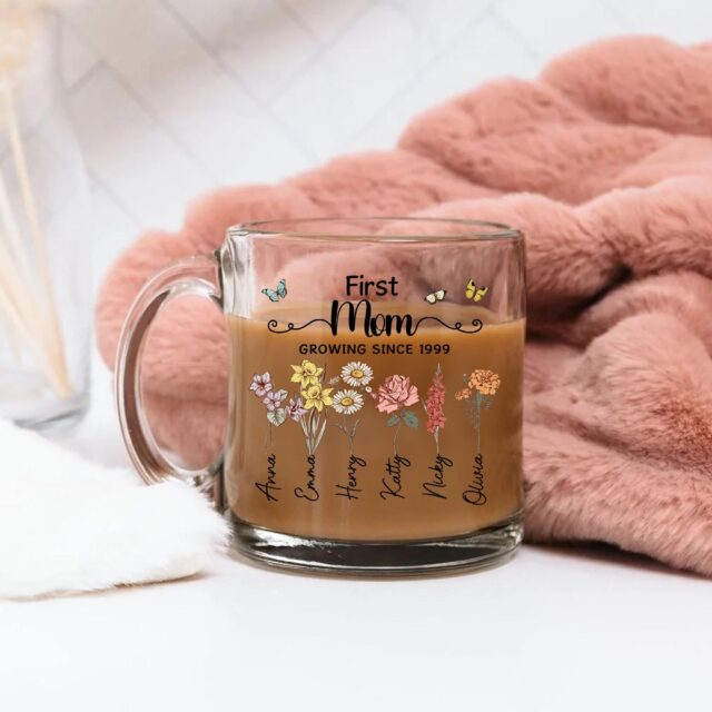 Personalized Grandma’s Garden Glass Mug – Custom Birth Month Flower Gift