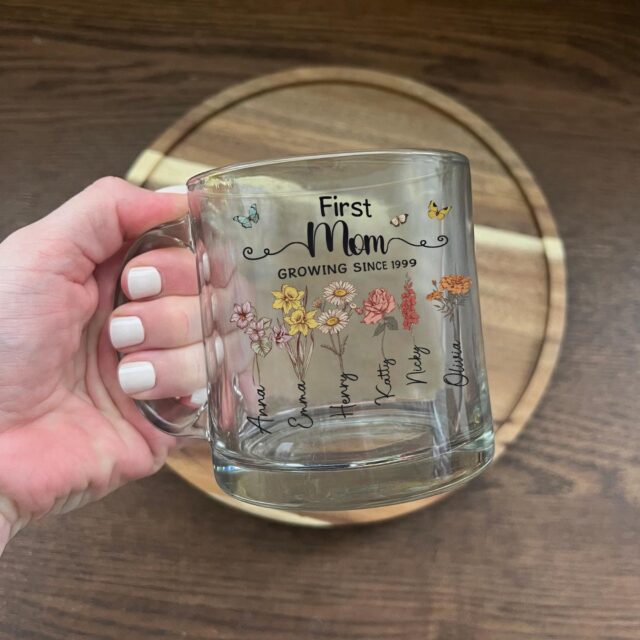 Personalized Grandma’s Garden Glass Mug – Custom Birth Month Flower Gift