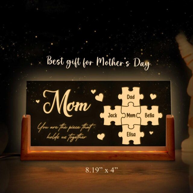 Personalized Mother’s Day Puzzle Photo Night Light – Custom Gift for Mom & Grandma