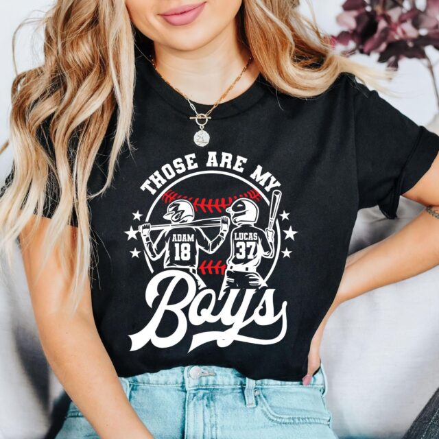 Personalized Baseball Shirt – Custom Baseball Mom Tee, “Those Are My Boys” with Name & Number