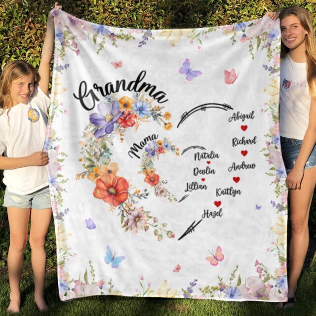 Personalized Grandma Heart Blanket – Custom “First Mom, Now Grandma” Gift