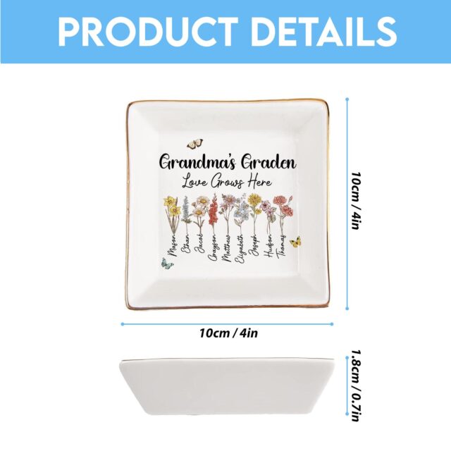 Personalized Grandma’s Garden Jewelry Dish – Custom Birth Month Flower Gift