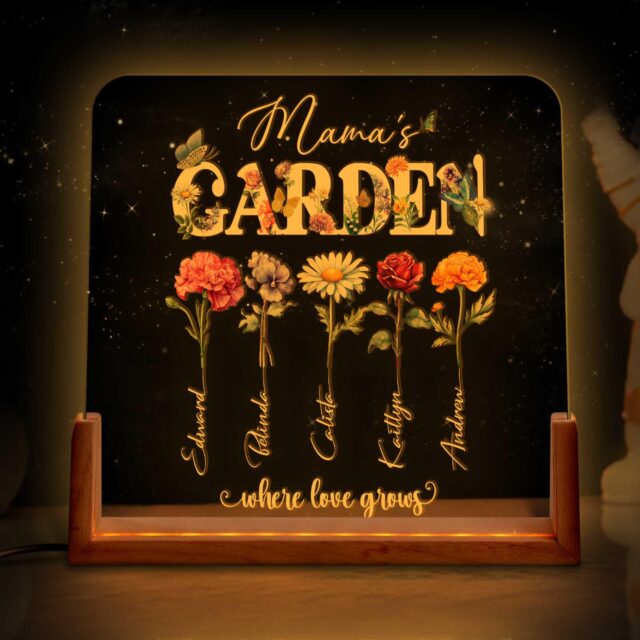 Custom Grandma’s Garden Night Light – Personalized Birth Month Flower Gift