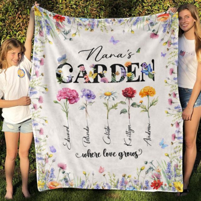 Custom Grandma’s Garden Blanket – Personalized Birth Month Flower Gift