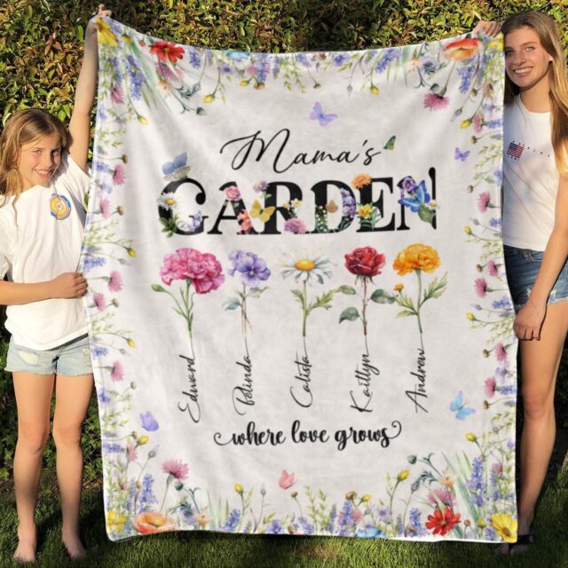 Custom Grandma’s Garden Blanket – Personalized Birth Month Flower Gift