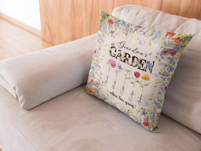 Personalized Grandma’s Garden Pillow – Custom Birth Month Flower Gift