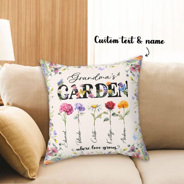 Personalized Grandma’s Garden Pillow – Custom Birth Month Flower Gift