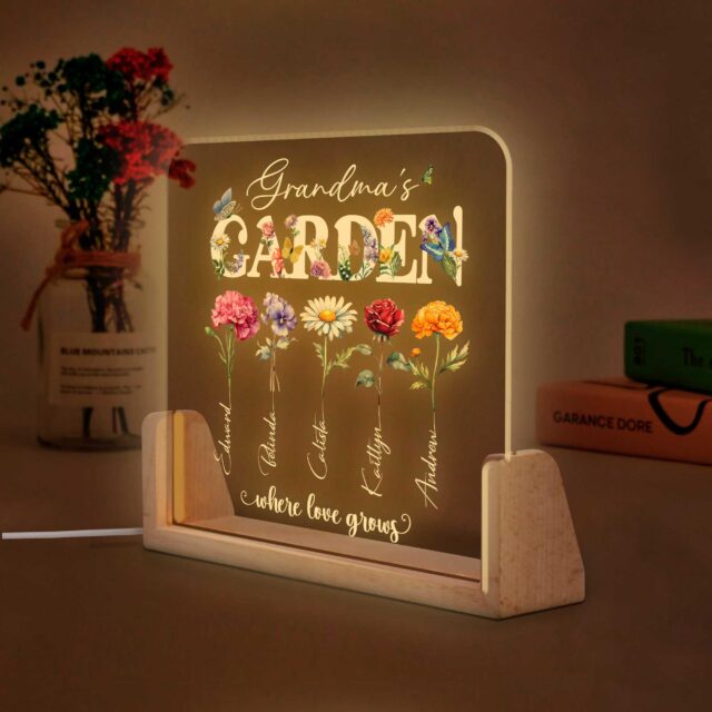 Custom Grandma’s Garden Night Light – Personalized Birth Month Flower Gift