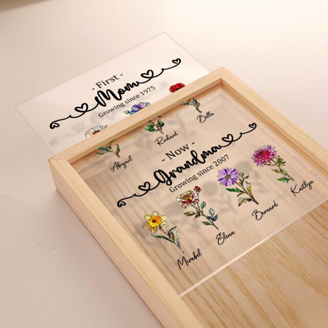 Custom First Mom Now Grandma Night Light Box – Birth Month Flower Gift for Mother’s Day