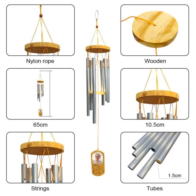 In Loving Memory Wind Chime – Custom Memorial Portrait Gift for Loss