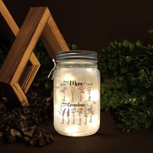 Custom First Mom Now Grandma Night Light – Personalized Birth Month Flower Gift