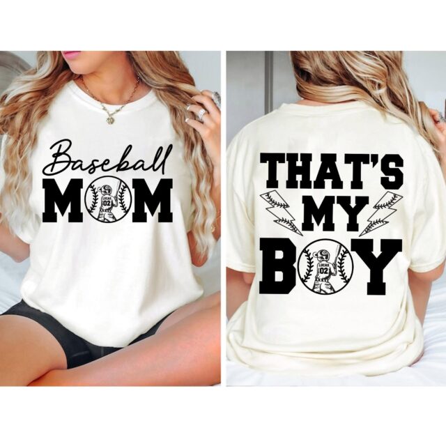 Personalized Baseball Mom Shirt – That’s My Boy Custom Name & Number Tee