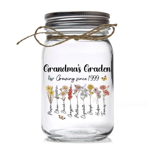 Personalized Grandma’s Garden Night Light – Birth Month Flowers Gift for Grandma & Mom