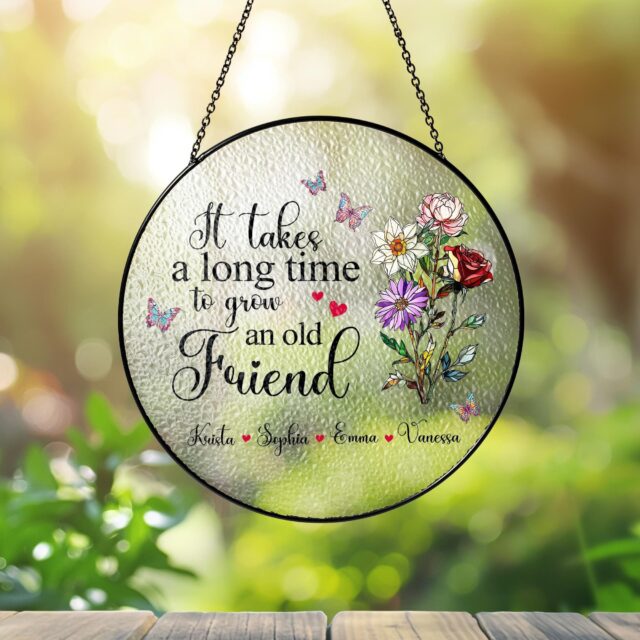 Personalized Birth Flower Stained Glass Suncatcher Friendship Gift