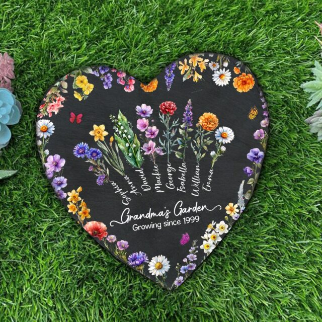 Personalized Grandma’s Garden Stone with Birth Month Flowers & Grandkid Names