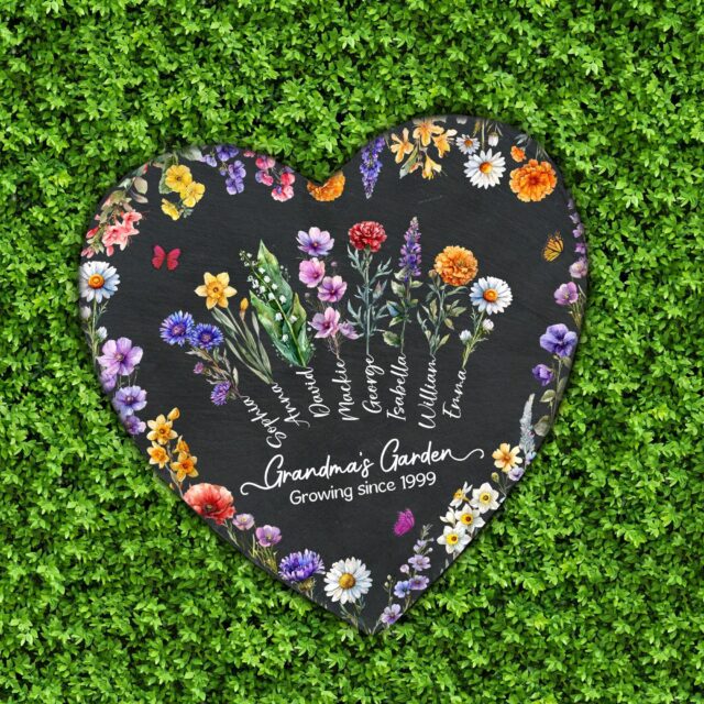 Personalized Grandma’s Garden Stone with Birth Month Flowers & Grandkid Names