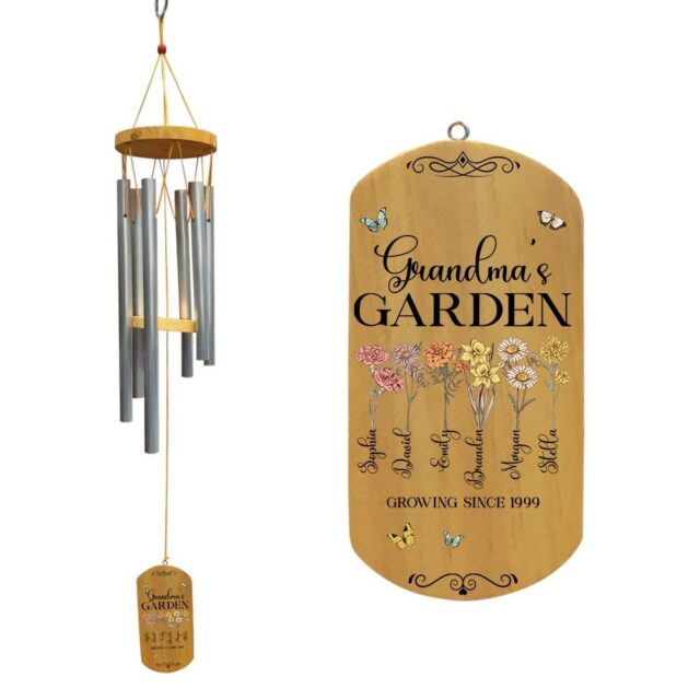 Personalized Grandma Wind Chimes – Custom Birth Month Flowers Gift for Mother’s Day