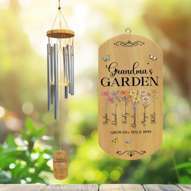 Personalized Grandma Wind Chimes – Custom Birth Month Flowers Gift for Mother’s Day