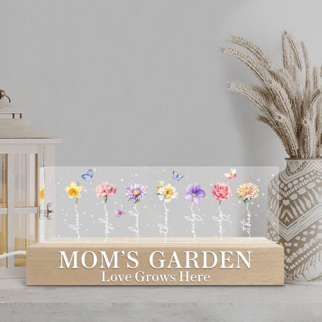 Grandma’s Garden Night Light – Personalized Birth Month Flowers LED Lamp, Mother’s Day Gift