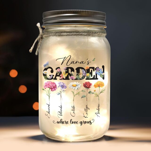 Personalized Grandma’s Garden Night Light – Birth Month Flowers Gift for Mom & Nana
