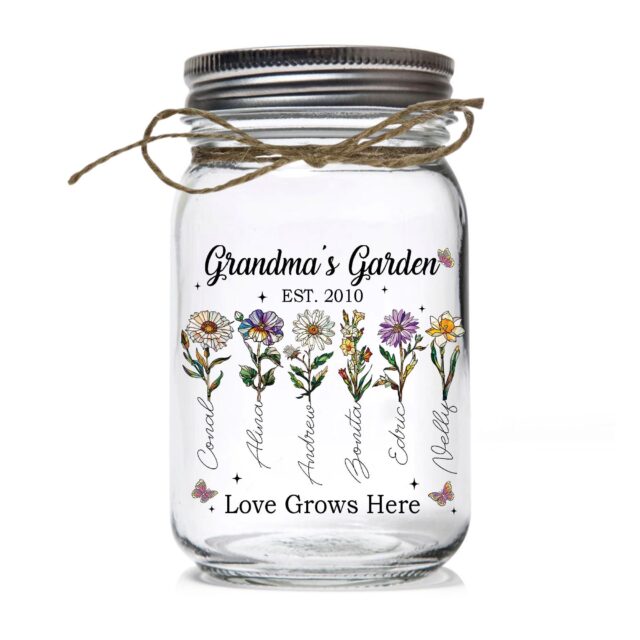 Personalized Grandma’s Garden Night Light – Custom Birth Month Flowers Gift for Nana, Gigi, Mother’s Day Gift
