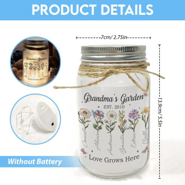 Personalized Grandma’s Garden Night Light – Custom Birth Month Flowers Gift for Nana, Gigi, Mother’s Day Gift
