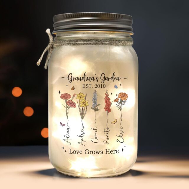 Custom Grandma’s Garden Night Light – Personalized Birth Month Flowers Gift for Nana, Gigi, Mama