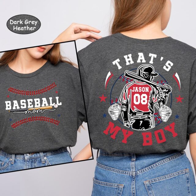 Personalized Baseball Mom Shirt – Custom Name & Number, That’s My Boy/Girl, Sports Mom Gift