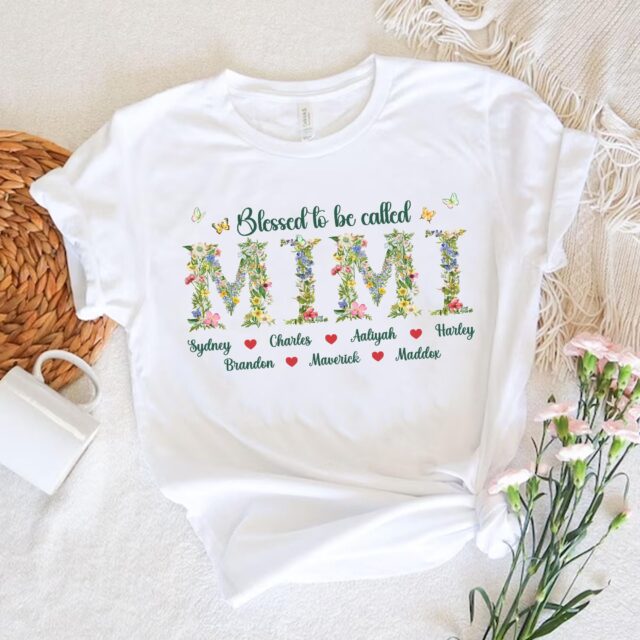 Personalized Nana Floral Shirt Custom Grandma Tee with Grandkid Names
