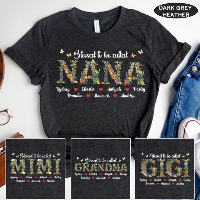 Personalized Nana Floral Shirt Custom Grandma Tee with Grandkid Names
