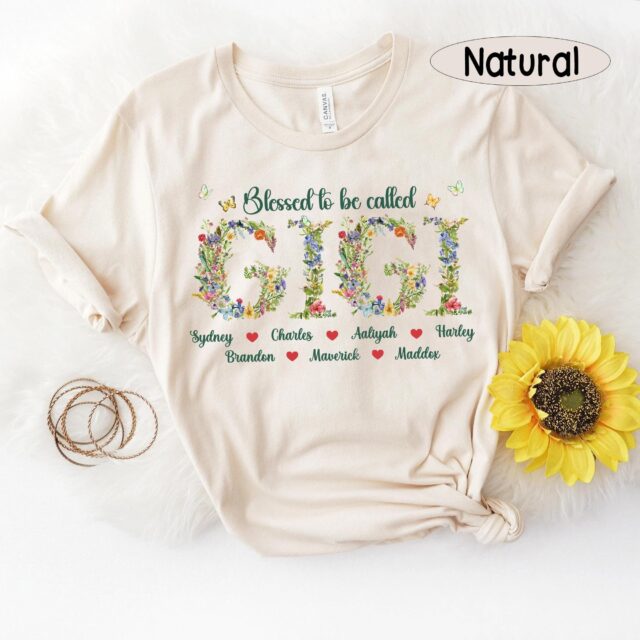 Personalized Nana Floral Shirt Custom Grandma Tee with Grandkid Names