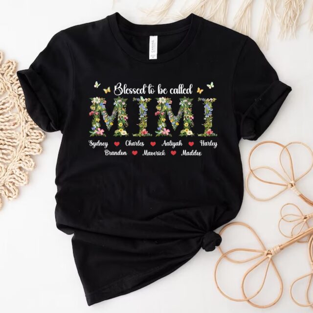 Personalized Nana Floral Shirt Custom Grandma Tee with Grandkid Names