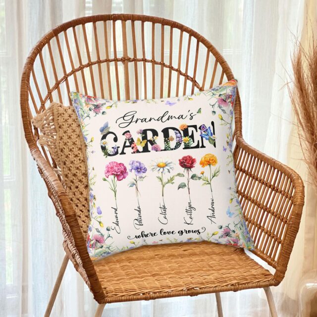 Personalized Grandma’s Garden Pillow – Custom Birth Month Flower Gift