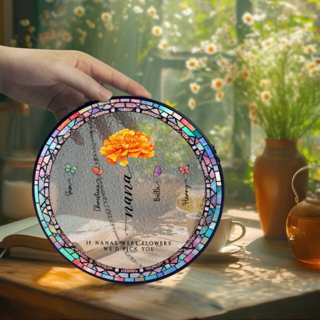 Custom Birth Month Flowers Stained Glass Sun Catcher Mothers Day Gift
