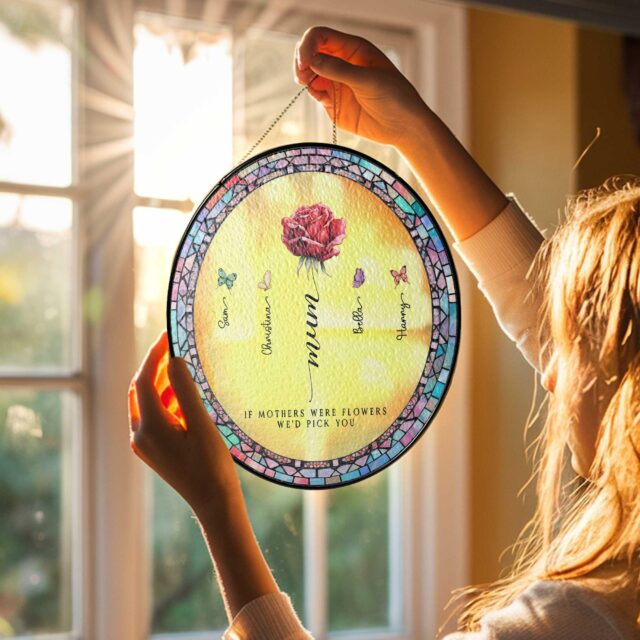 Custom Birth Month Flowers Stained Glass Sun Catcher Mothers Day Gift
