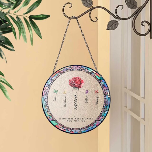 Custom Birth Month Flowers Stained Glass Sun Catcher Mothers Day Gift