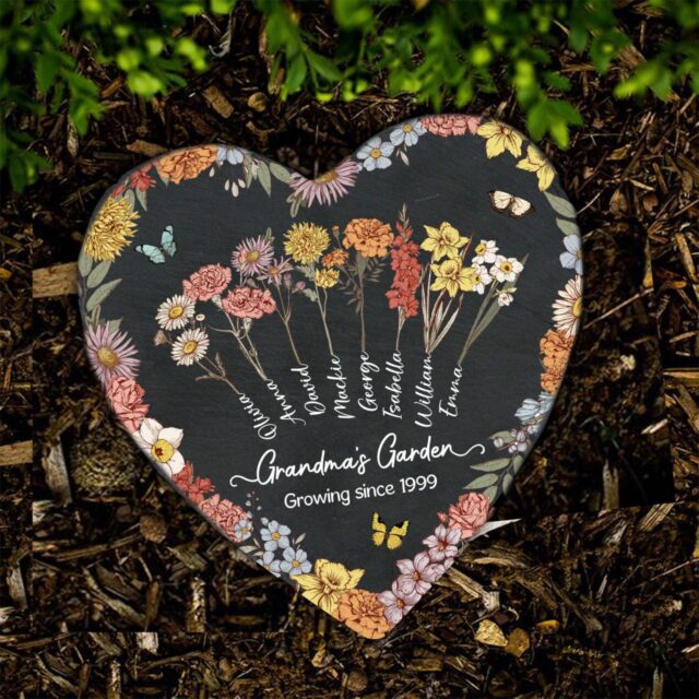 Personalized Grandma’s Garden Stone Custom Birth Month Flowers Gift