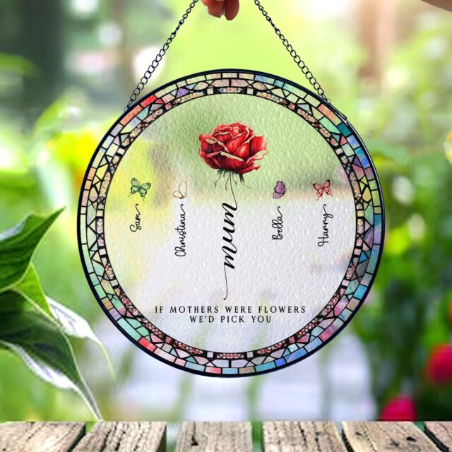 Custom Birth Month Flowers Stained Glass Sun Catcher Mothers Day Gift
