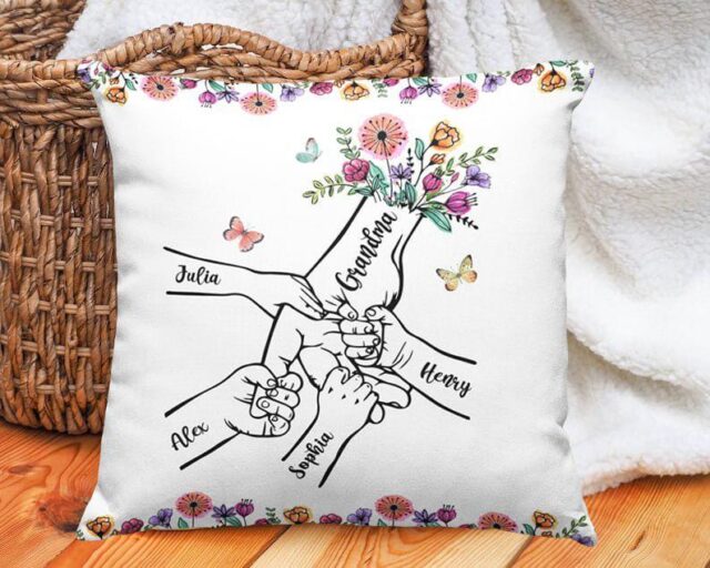 Personalized Grandma Flower Kid Pillow Holding Kid Hands Mom Grandma