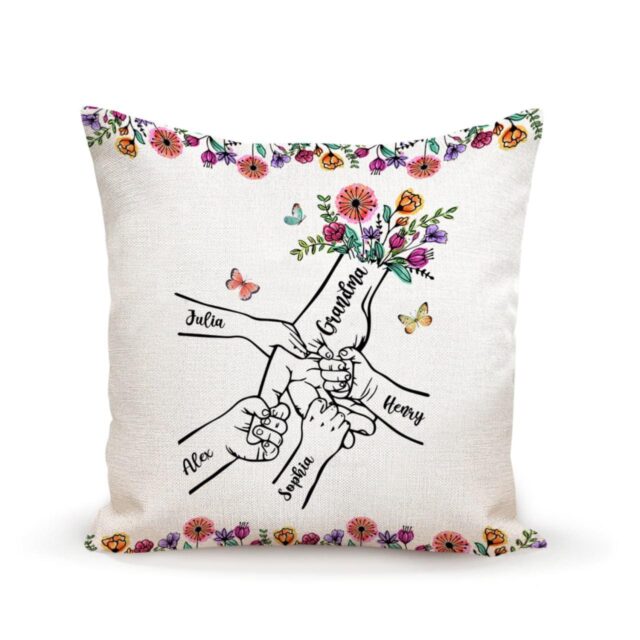 Personalized Grandma Flower Kid Pillow Holding Kid Hands Mom Grandma