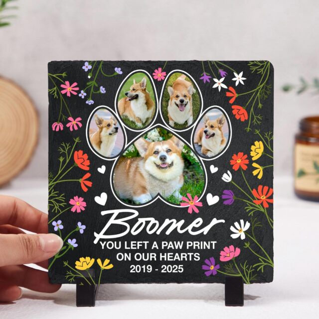 Custom Pet Paw Memorial Stone with Photo for Dog or Cat Loss