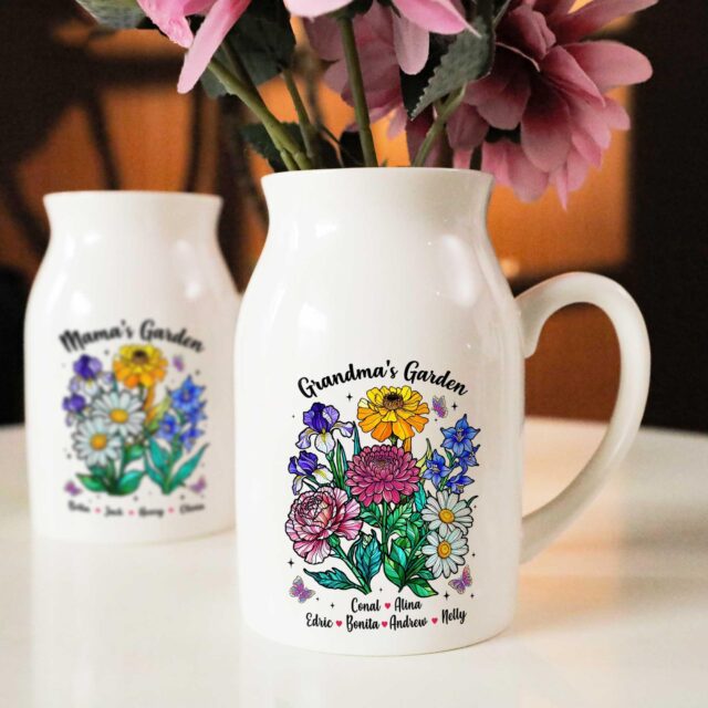 Custom Grandma’s Garden Vase with Family Birth Flowers