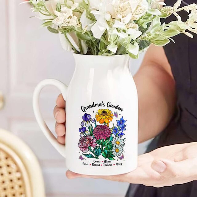 Custom Grandma’s Garden Vase with Family Birth Flowers