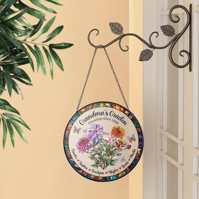 Custom Grandma’s Garden Suncatcher with Birth Month Flowers & Grandkids’ Names