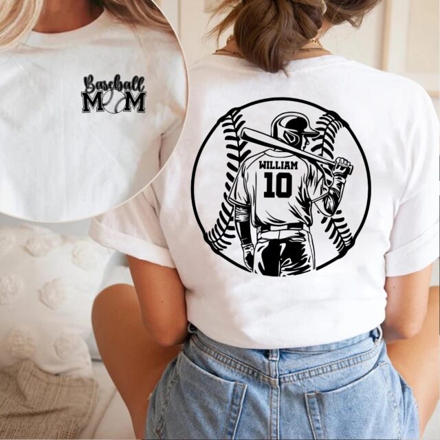 Custom Baseball Mom Shirt Game Day Tee with Name and Number