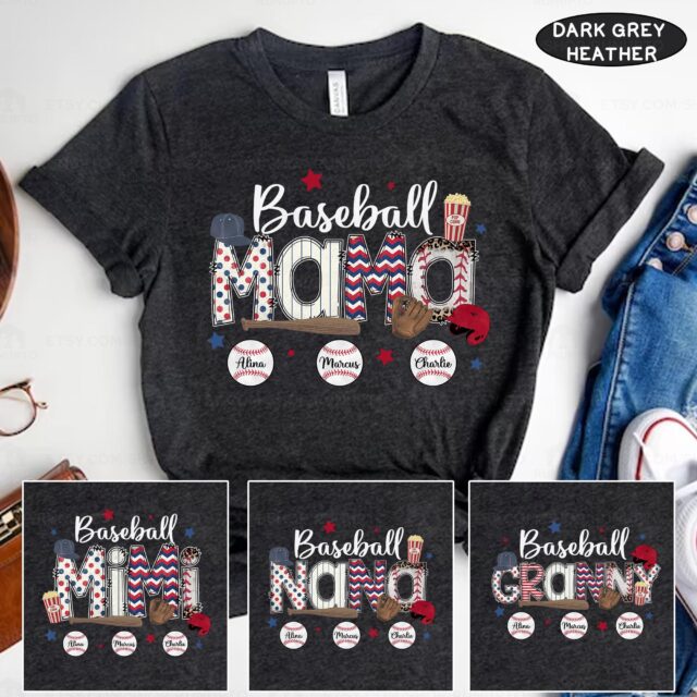 Personalized Baseball Mama Shirt – Custom Name Shirt for Mom & Nana